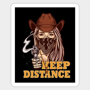 Social Distancing Keep Distance Coll Cowgirl Mask Revolver Magnet